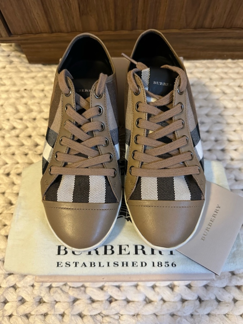 Burberry Brown and Black Check Low-Top Sneakers